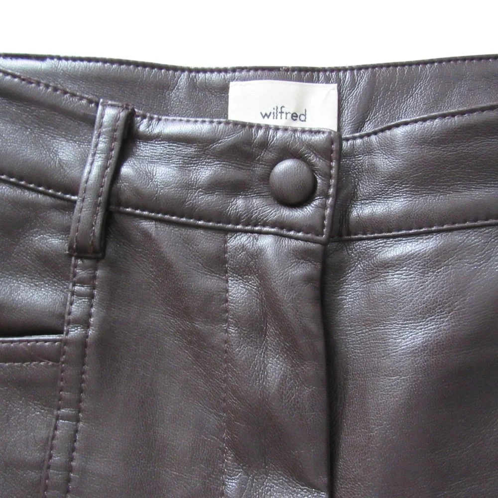 Aritzia Wilfred Rebel Pants 0 Dark Brown Vegan Faux Leather High Rise Straight